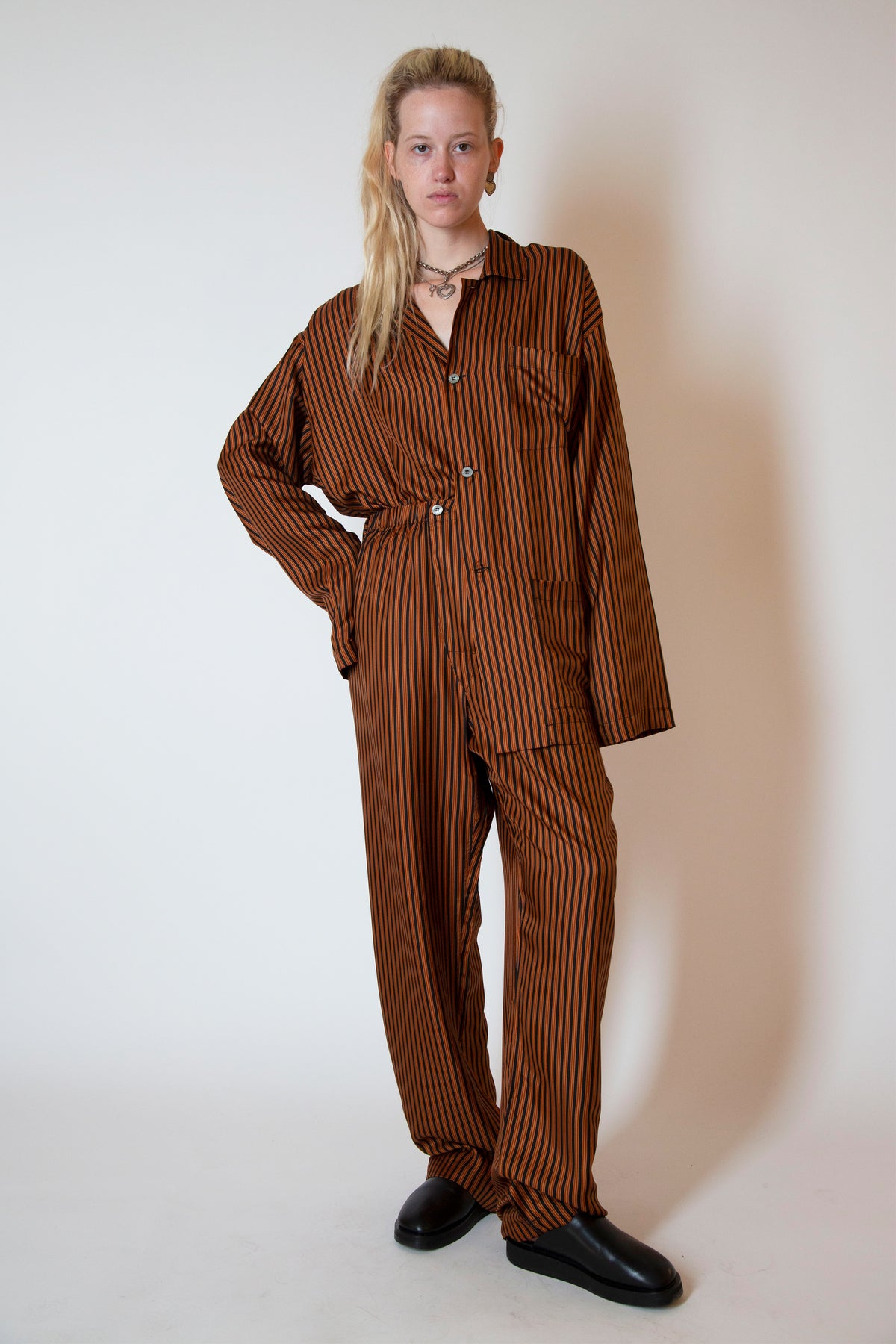 Striped silk pajamas