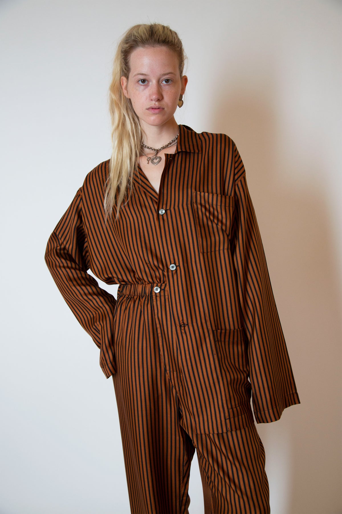 Striped silk pajamas