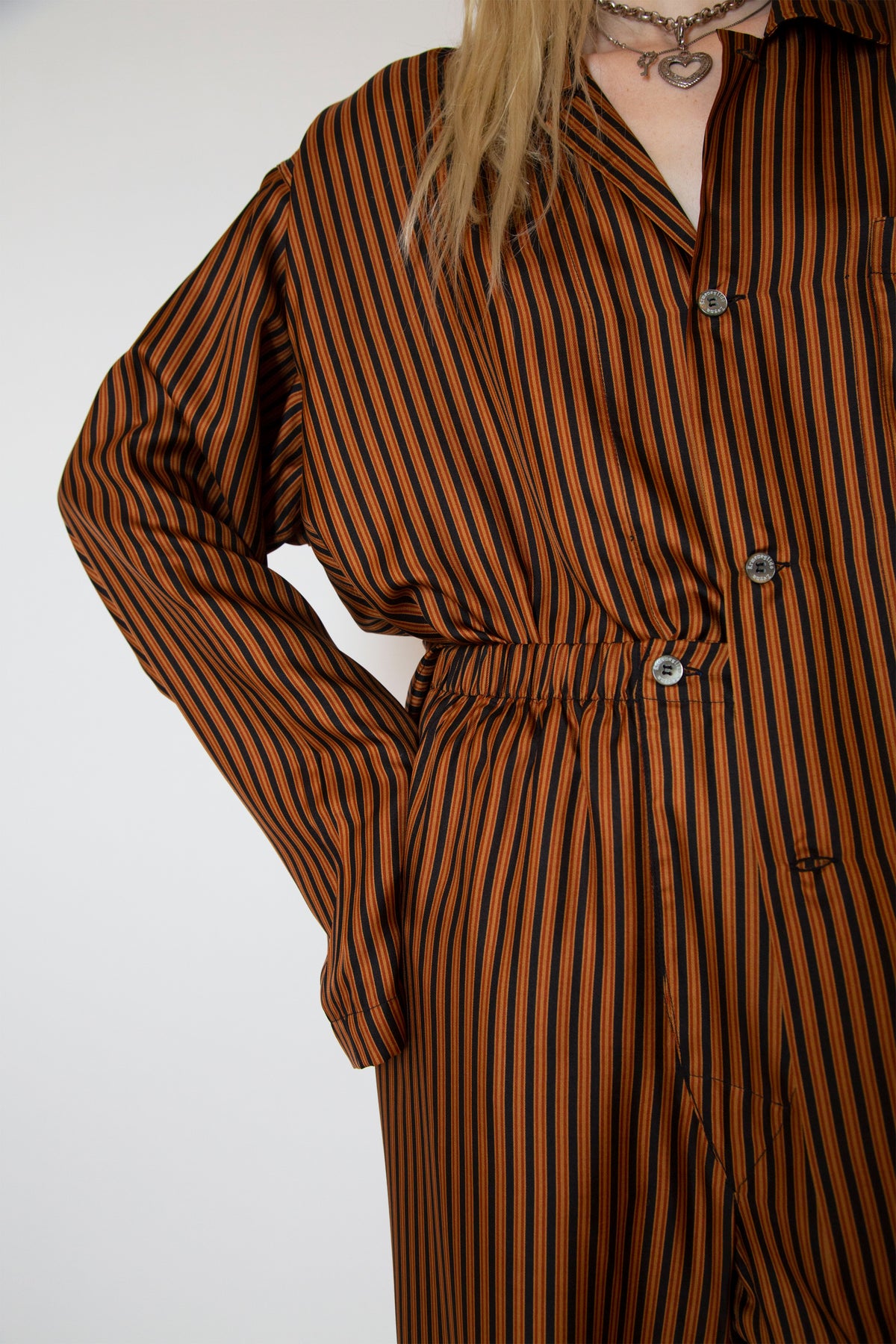 Striped silk pajamas