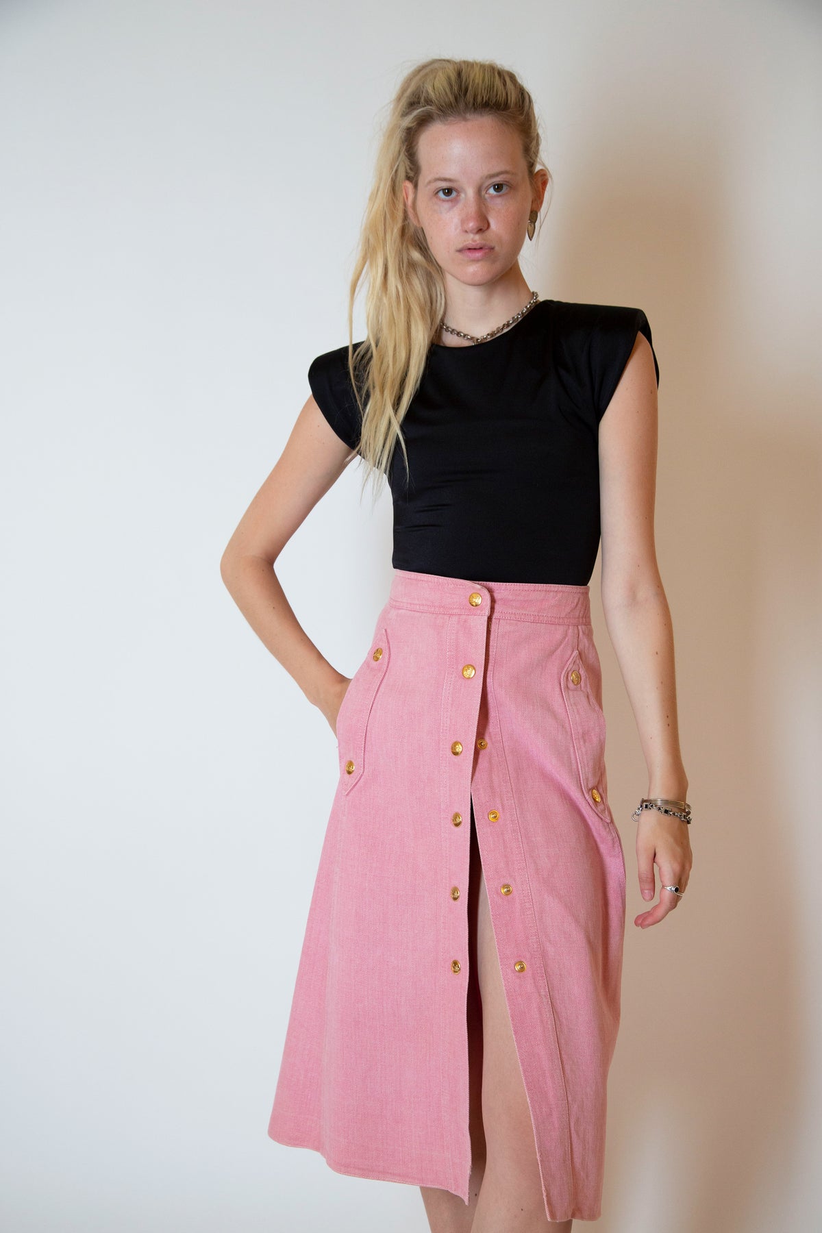 Celine pink denim skirt