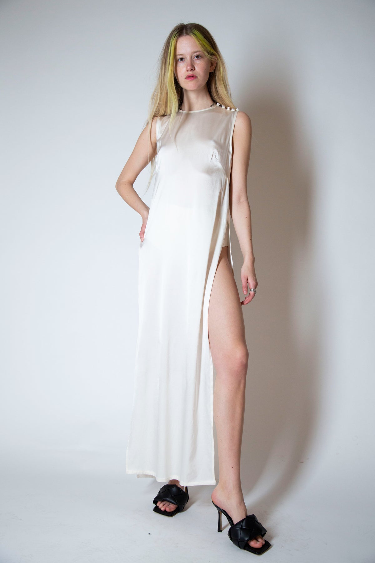 jerome studio silk dress with high slits